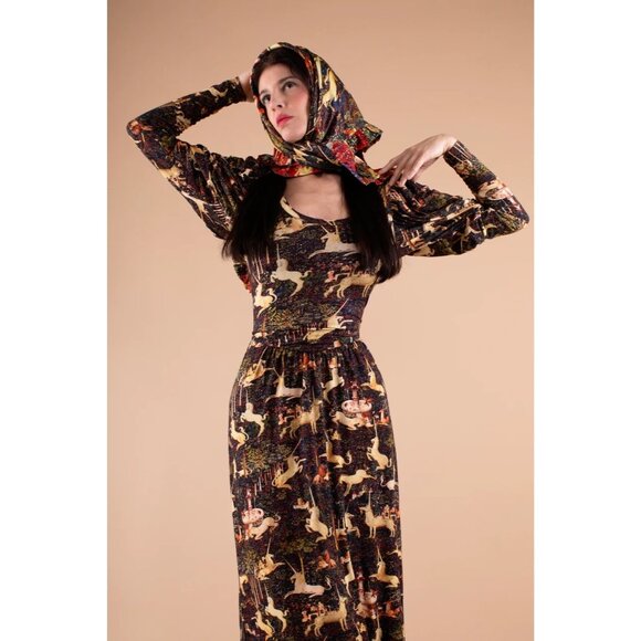 NWT Samantha Pleet Regal Midi in Midnight Tapestry Print Jersey Dress L - Picture 11 of 13